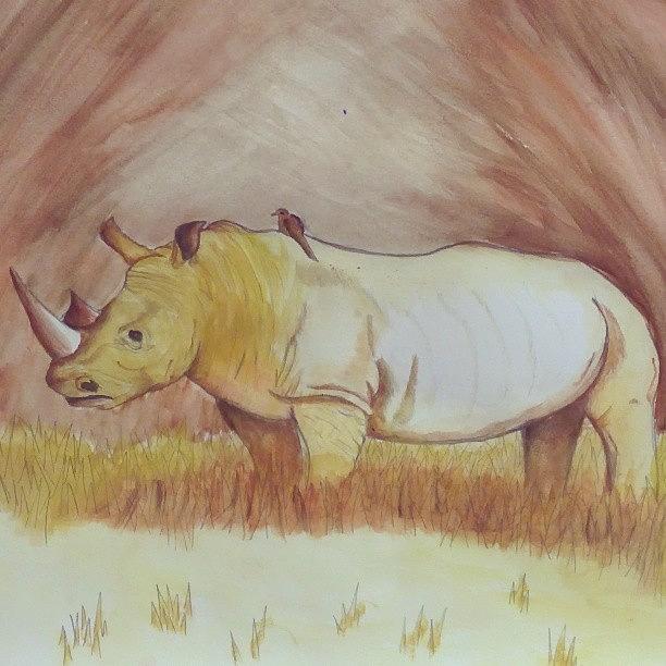 Animal Photograph - Rhino Done With Watercolour Paints #art by Emily Roberts