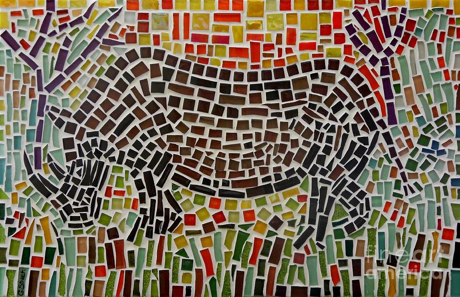 Animal Glass Art - Rhino Mosaic by Caroline Street