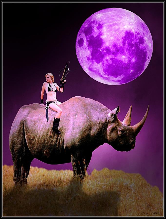 Fantasy Painting - Rhino Rider by Jon Volden