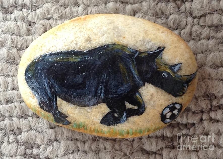 Rhino rock painting Painting by Monika Shepherdson