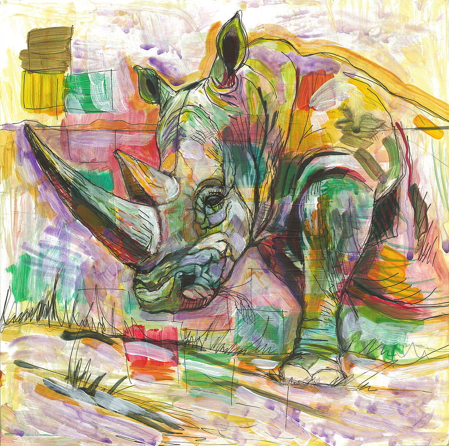 Animal Painting - Rhinoceros Love by Elizabeth DAngelo