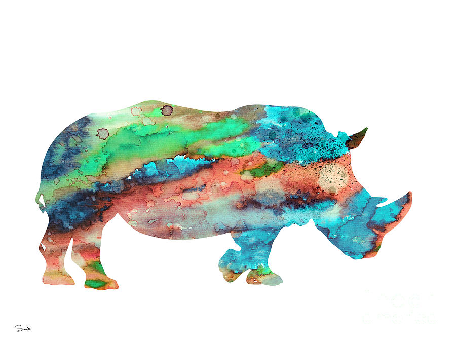 Animal Watercolor Painting - Rhinoceros  by Watercolor Girl