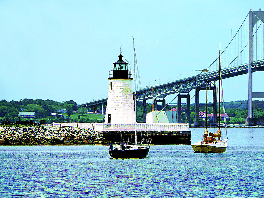 Rhode Island - Lighthouse Bridge and Boats Newport RI Photograph by Susan Savad