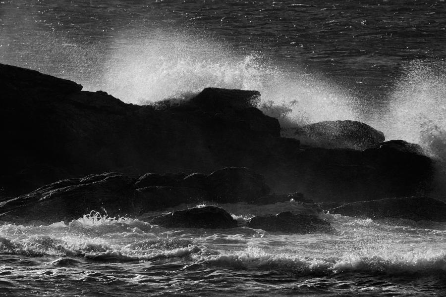 Rhode Island Rocks with Crashing Wave Photograph by Nancy De Flon