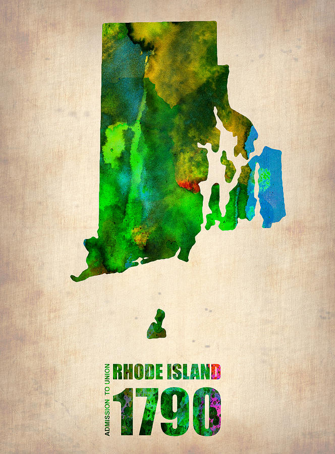 Rhode Island Map Digital Art - Rhode Island Watercolor Map by Naxart Studio