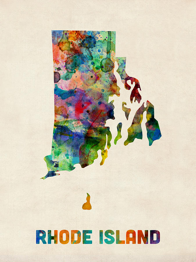 United States Map Digital Art - Rhode Island Watercolor Map by Michael Tompsett