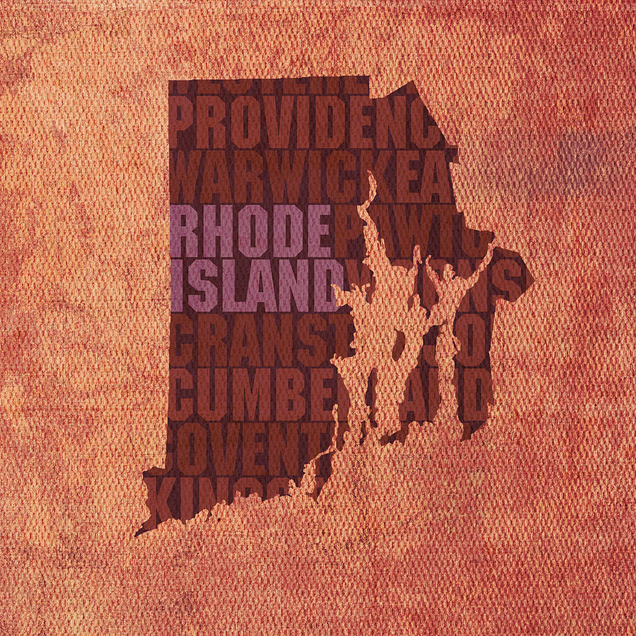 Rhode Island Word Art State Map on Canvas Mixed Media by Design Turnpike
