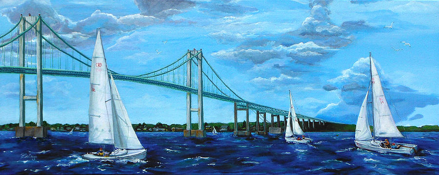 Rhodes Sailing by the Pell Bridge Painting by Pat St Onge