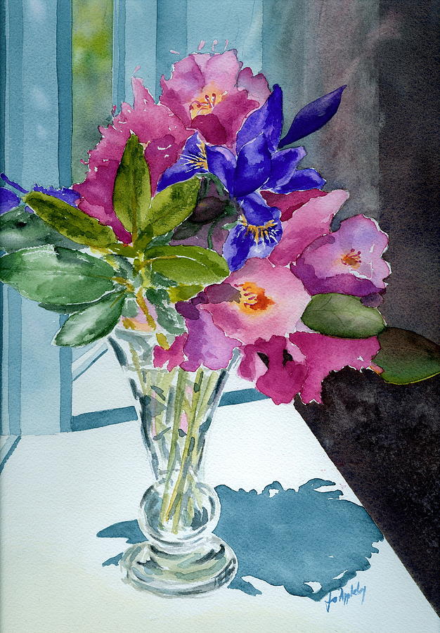 Rhododendrons and Iris Painting by Jo Appleby