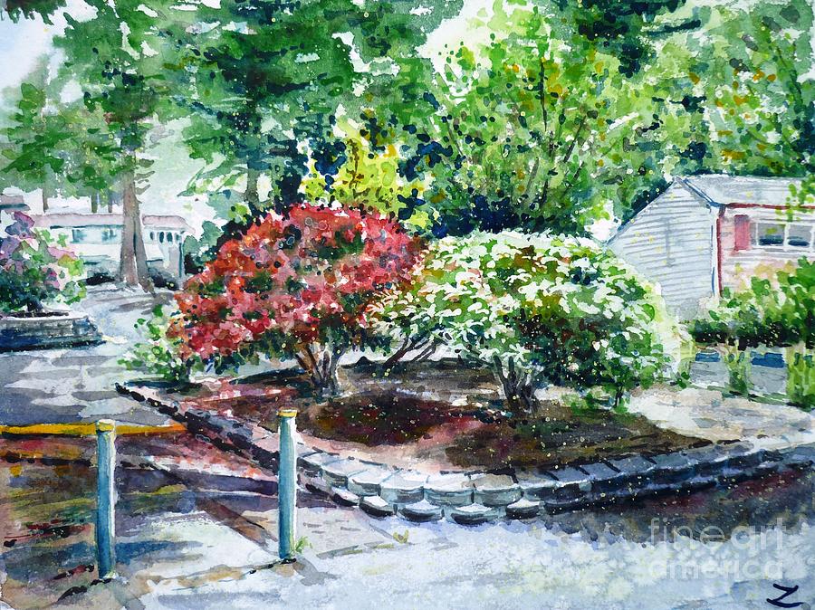 Rhododendrons in the Yard Painting by Zaira Dzhaubaeva
