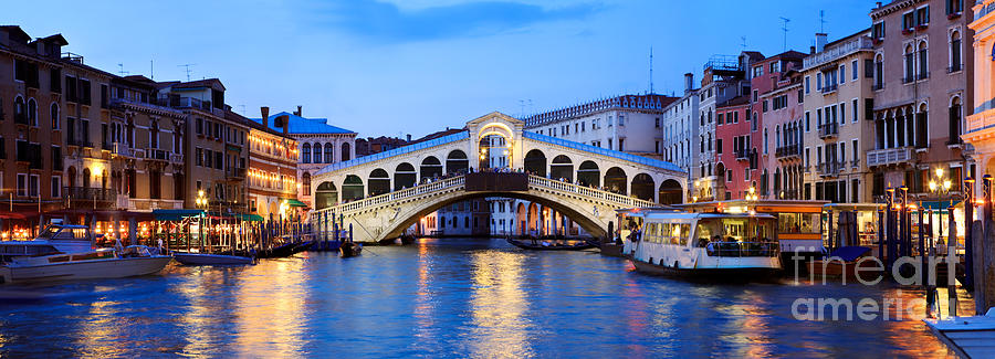 Sunset Photograph - Rialto Bridge at night Venice Italy by Matteo Colombo