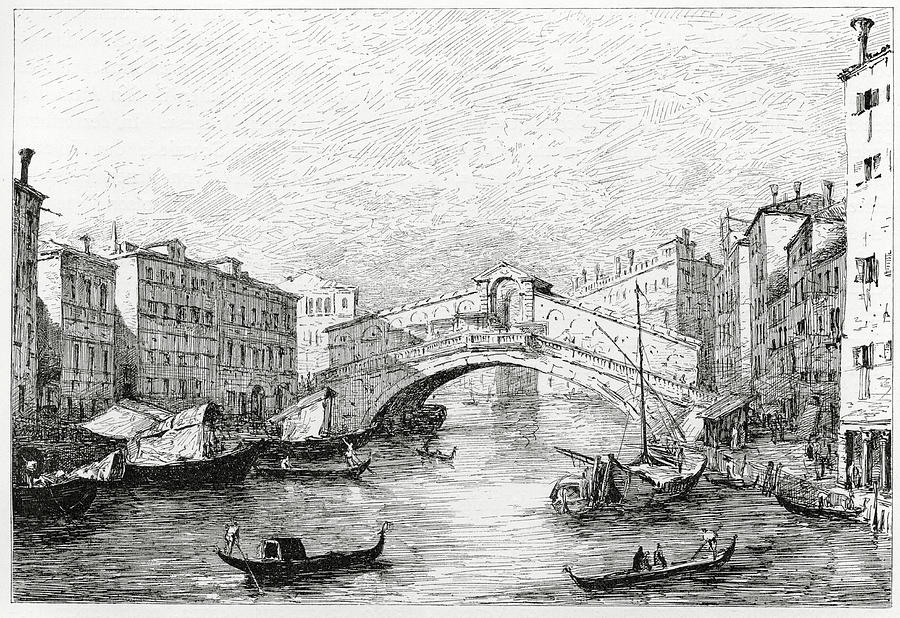Rialto Bridge, Venice, Engraving Photograph by Goldhafen
