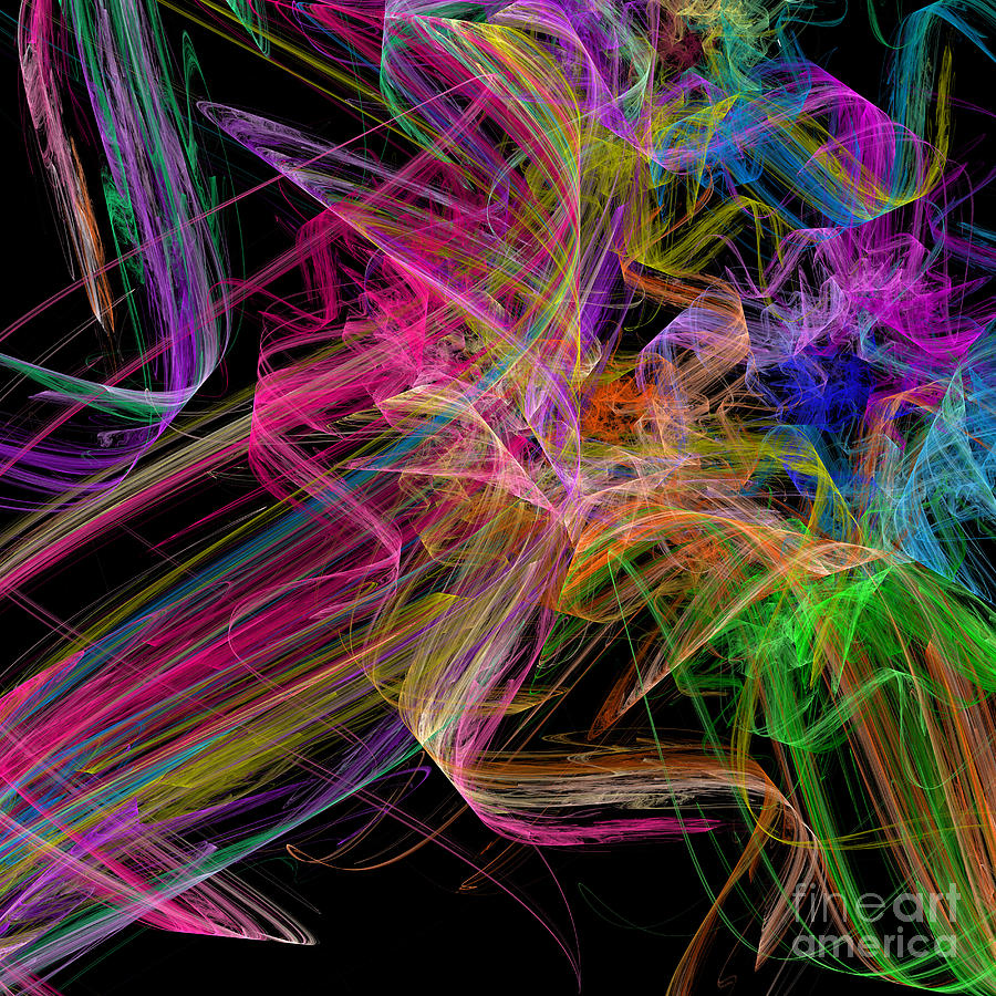 Ribbons And Curls Black - Abstract - Fractal Digital Art by Andee Design