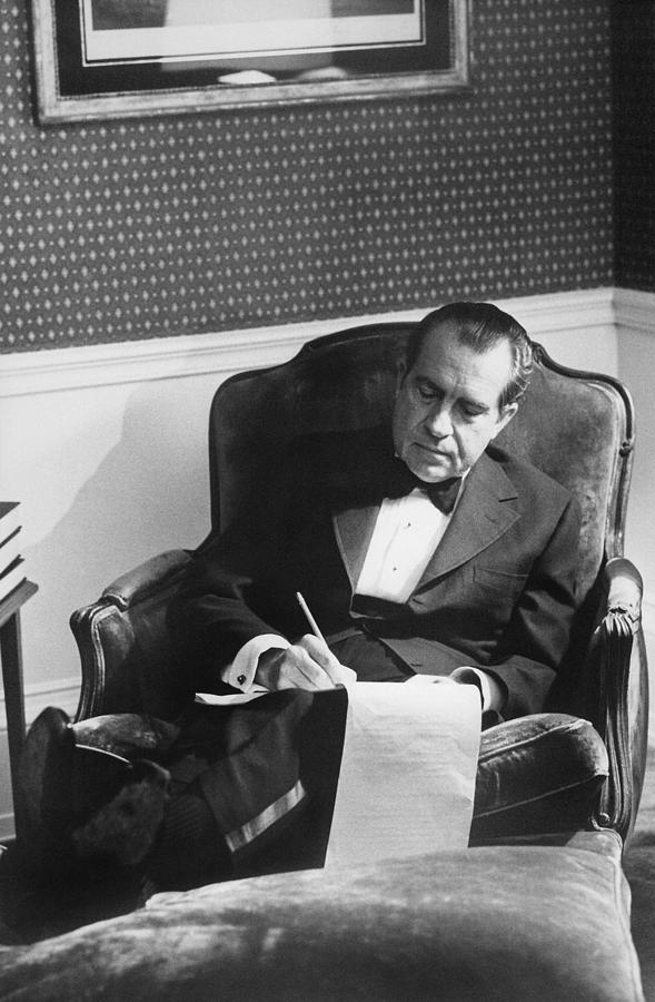 Richard Nixon Working In The Lincoln Photograph by Everett