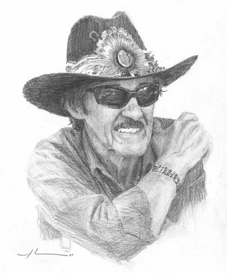 Richard Petty Pencil Portrait Drawing by Mike Theuer