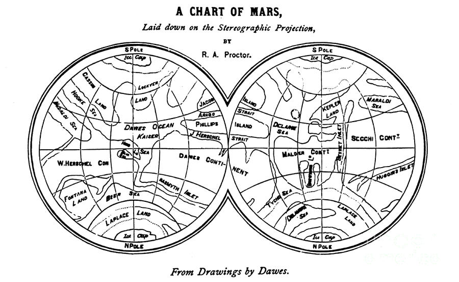 Richard Proctor Mars Map, 1867 Photograph by Science Source
