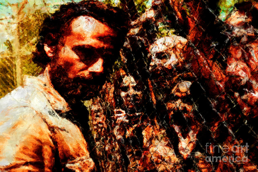 Cool Painting - Rick Grimes and Zombies by Dead Art