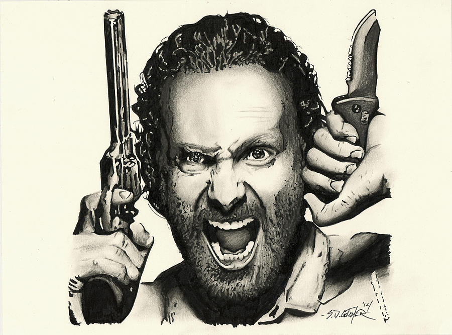 The Walking Dead Drawing - Rick Grimes by Scot Gotcher