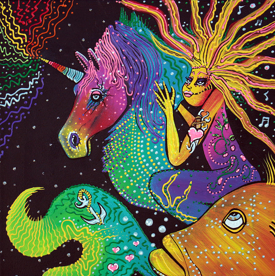 Unicorn Painting - Ride The Rainbow by Laura Barbosa