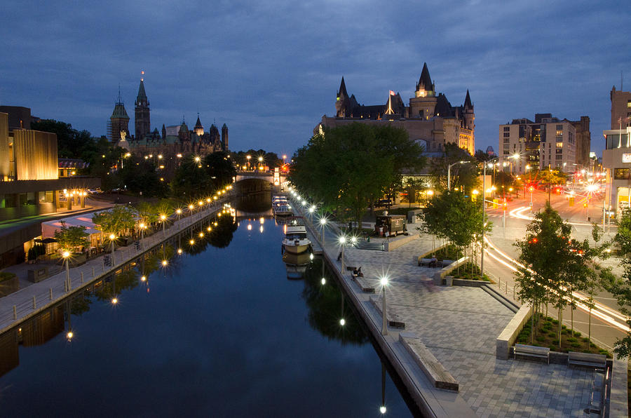 Architecture Photograph - Rideau Canal and Sussex Drive at night by Rob Huntley