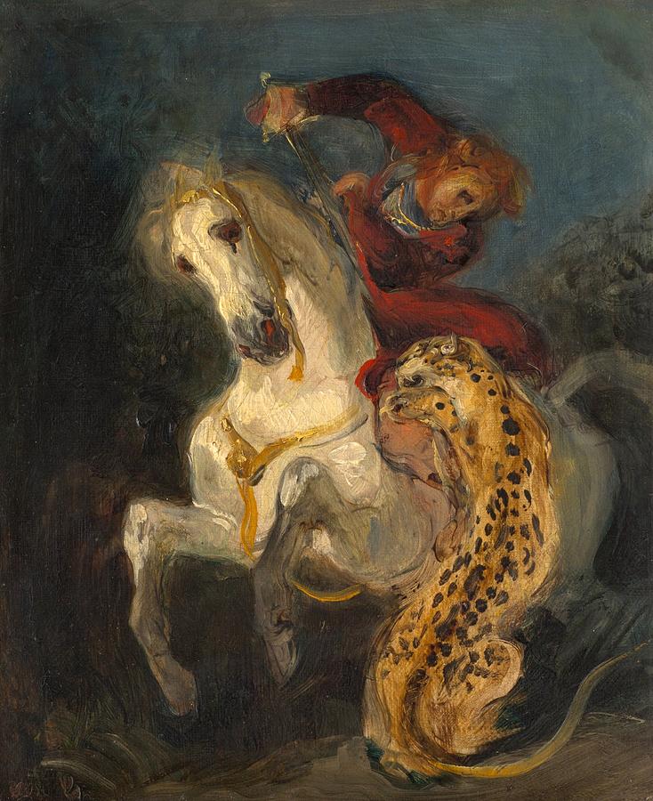 Eugene Delacroix Painting - Rider Attacked by a Jaguar by Eugene Delacroix