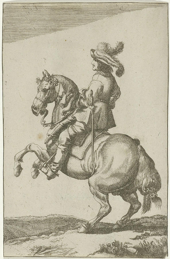 Feather Drawing - Rider On A Rearing Horse, Pieter Nolpe, Anonymous by Pieter Nolpe And Anonymous And Jan Martszen The Younger