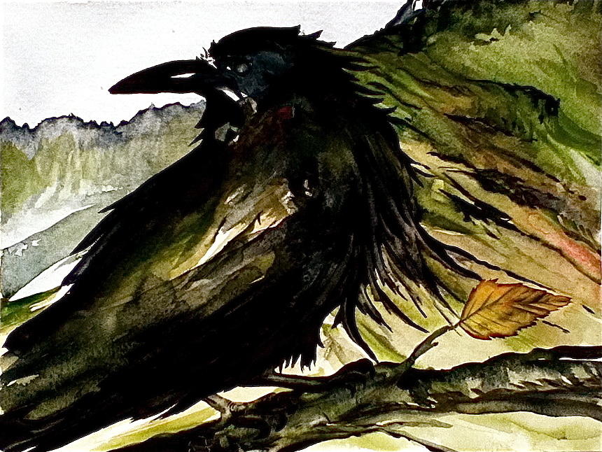 Ridgetop Raven Painting by Carolyn Doe