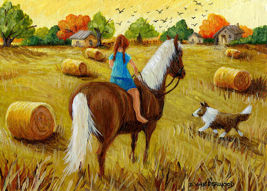 Riding Among the Hay Bales Painting by Jacquelin L Westerman