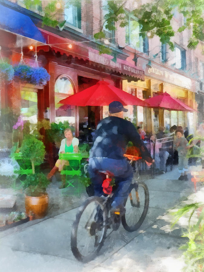 Bicycle Photograph - Riding Past the Cafe by Susan Savad
