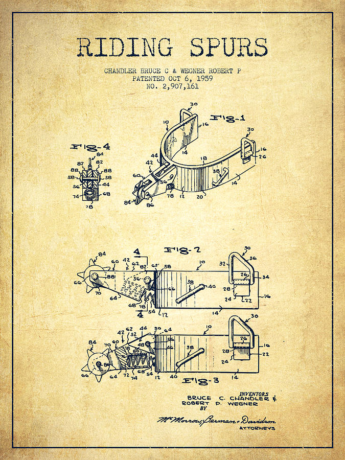 Riding Spurs Patent Drawing From 1959 - Vintage Digital Art