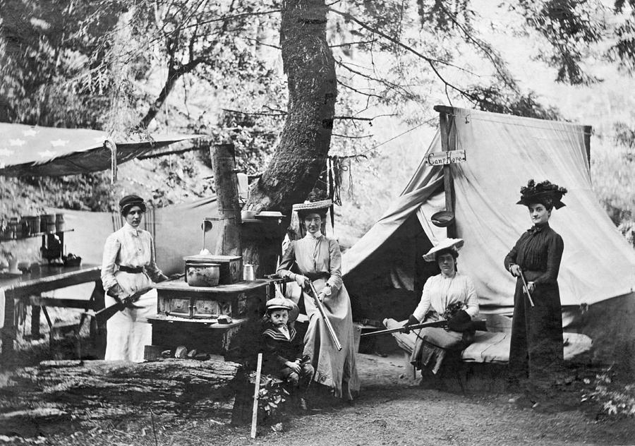 Black And White Photograph - Rifle Women In Camp by Underwood Archives