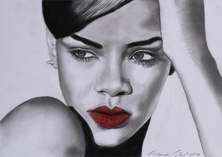 Rihanna Drawing - Rihanna - Individual Red by Alexander Gilbert