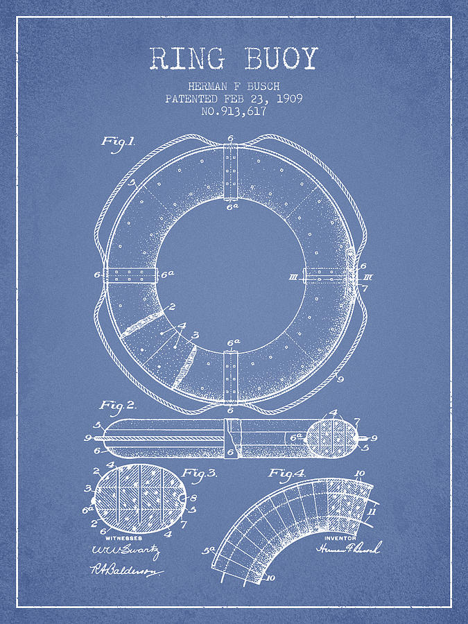 Vintage Digital Art - Ring Buoy Patent from 1909 - Light Blue by Aged Pixel