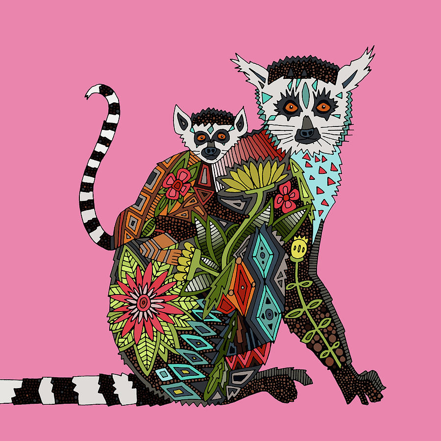 Ring Tailed Lemur Love Pink Painting by MGL Meiklejohn Graphics Licensing