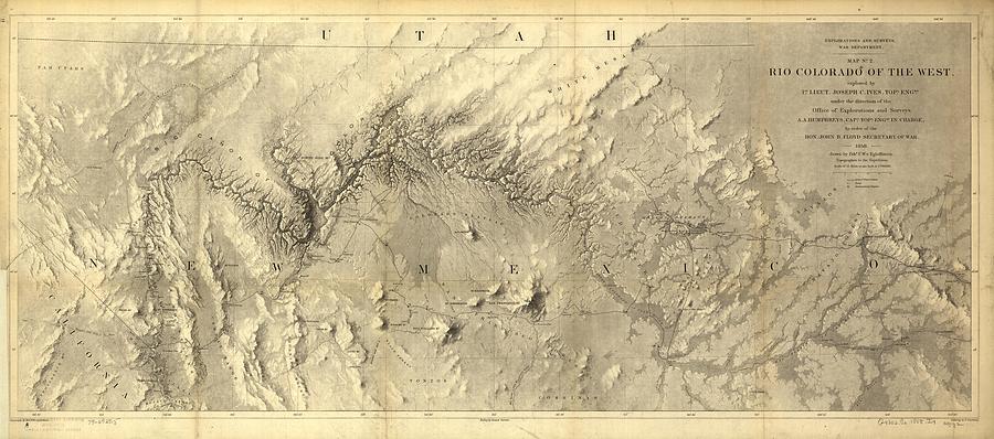 Grand Canyon National Park Drawing - Rio Colorado of the West Antique Map - 1858 by Eric Glaser