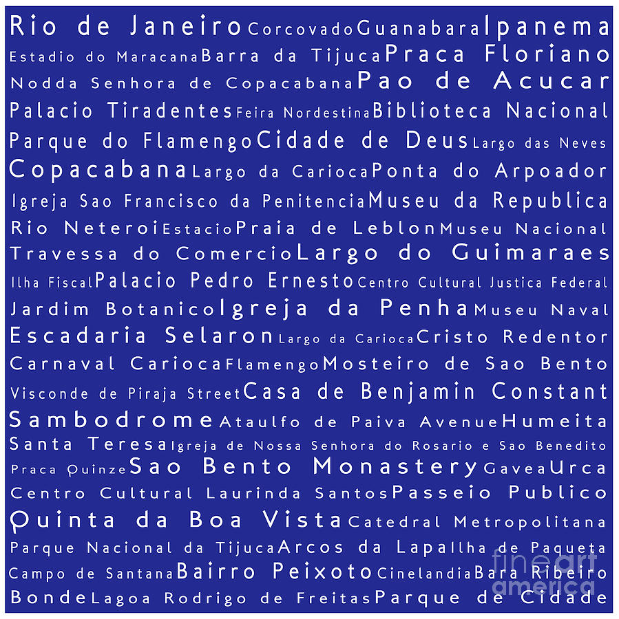 Rio de Janeiro in Words Blue Digital Art by Sabine Jacobs