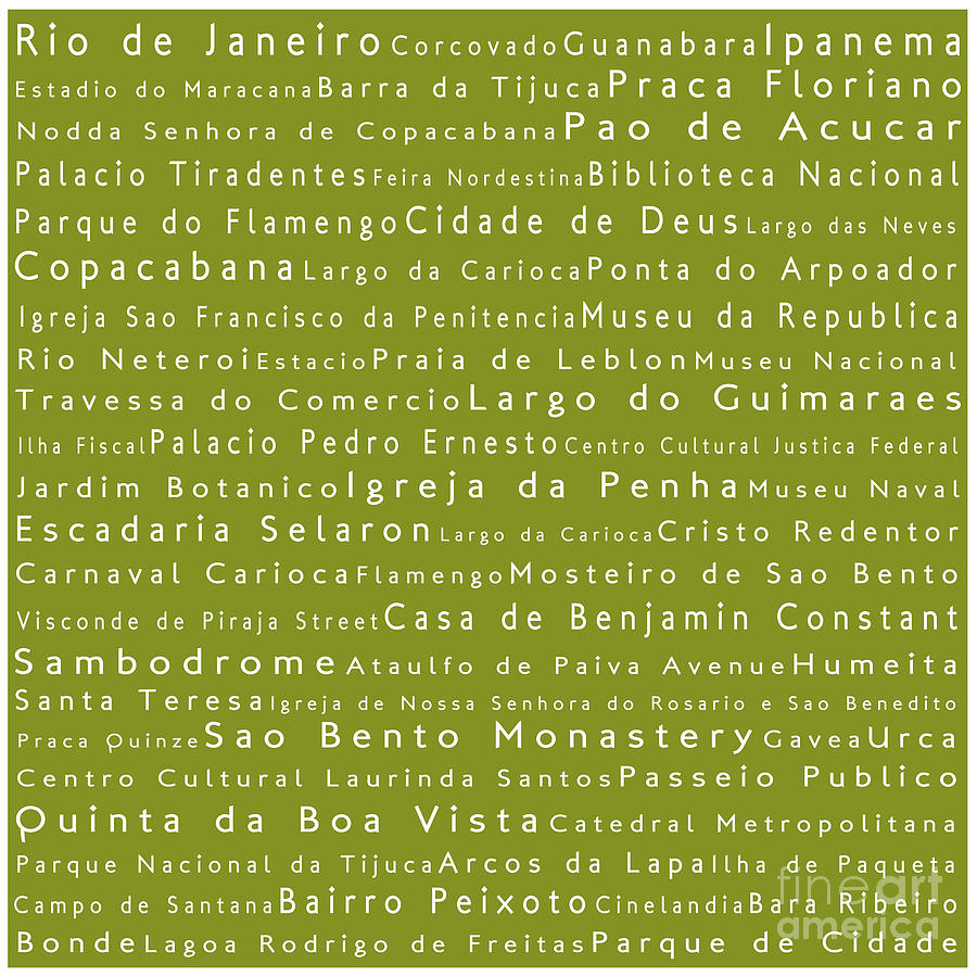 Rio De Janeiro In Words Olive Digital Art