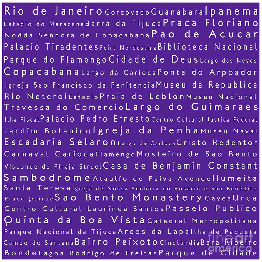 Rio De Janeiro In Words Purple Digital Art