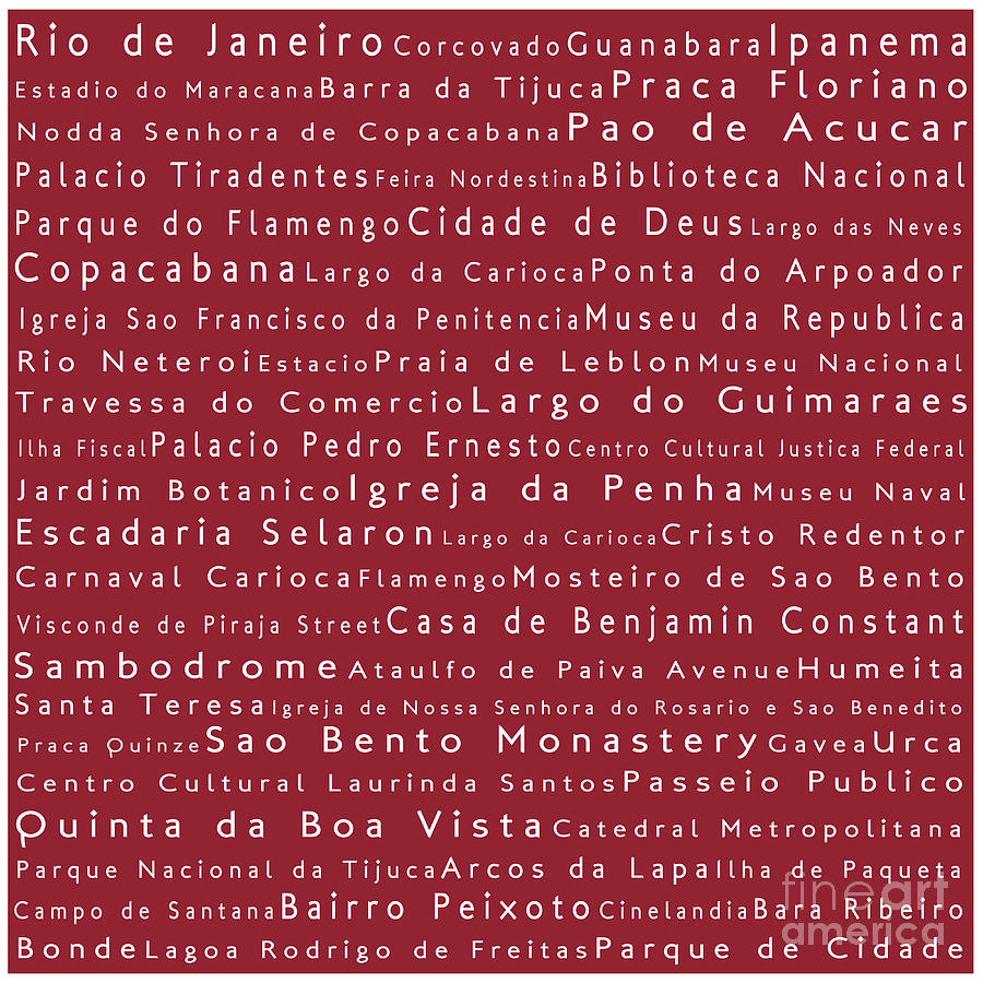 City Digital Art - Rio de Janeiro in Words Red by Sabine Jacobs