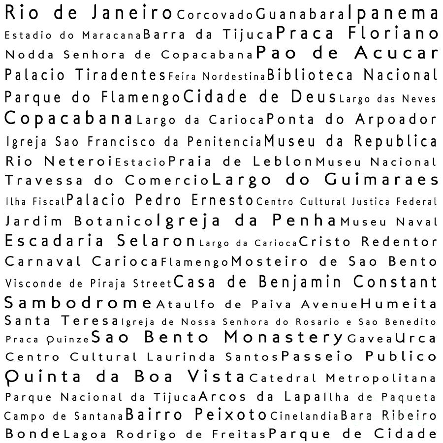 City Digital Art - Rio de Janeiro in Words White by Sabine Jacobs