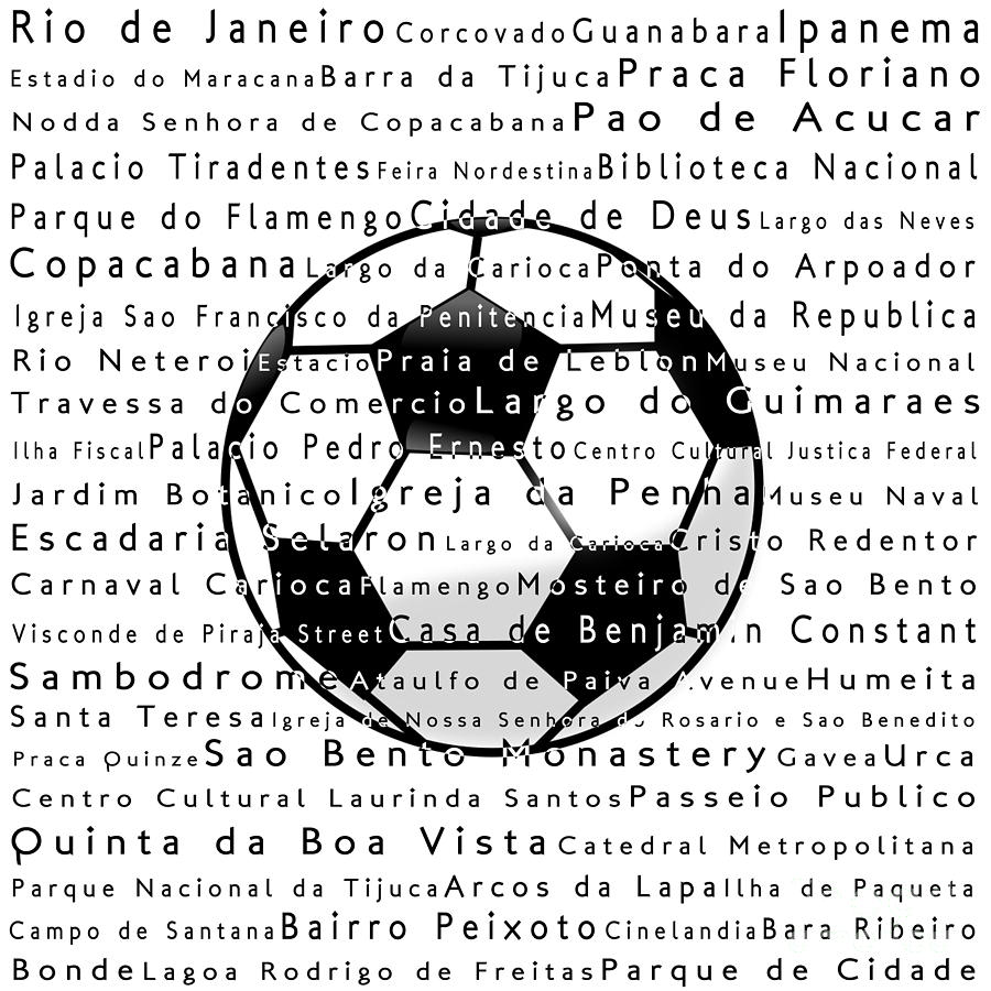 Rio De Janeiro In Words White Soccer Digital Art