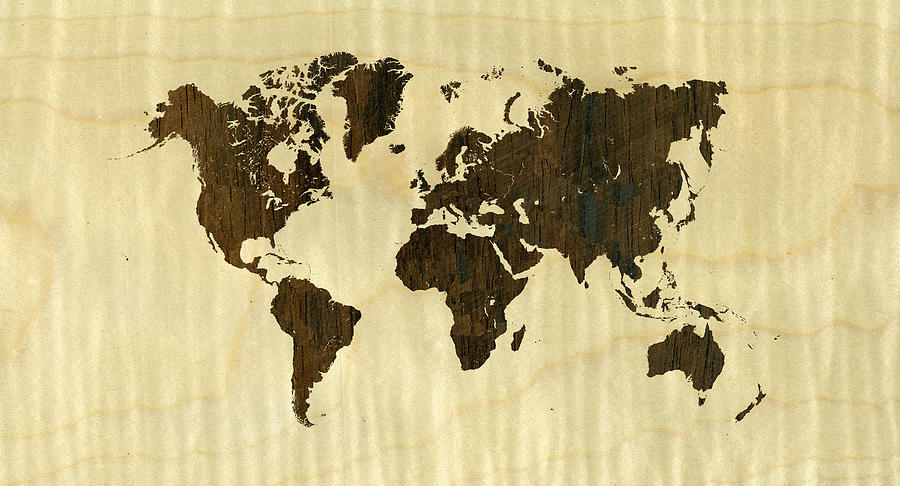 Rio Rosewood and Curly Maple World Map Digital Art by Hakon Soreide