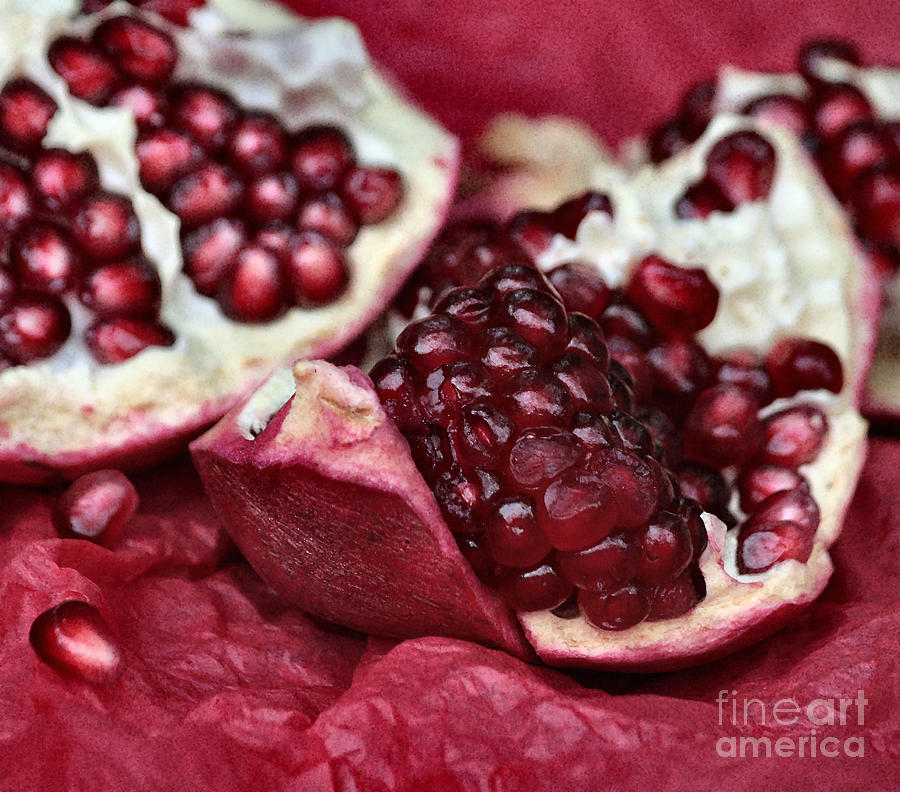 Still Life Photograph - Ripe Red Pomegranate Close Up by Luv Photography