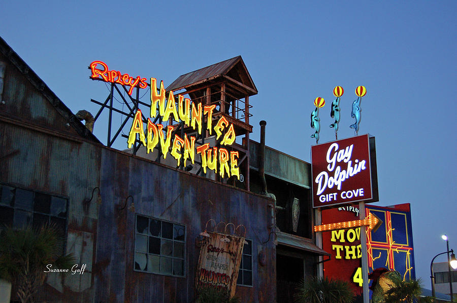 Sign Photograph - Ripleys Haunted Adventure and the Gay Dolphin-Myrtle Beach South Carolina by Suzanne Gaff