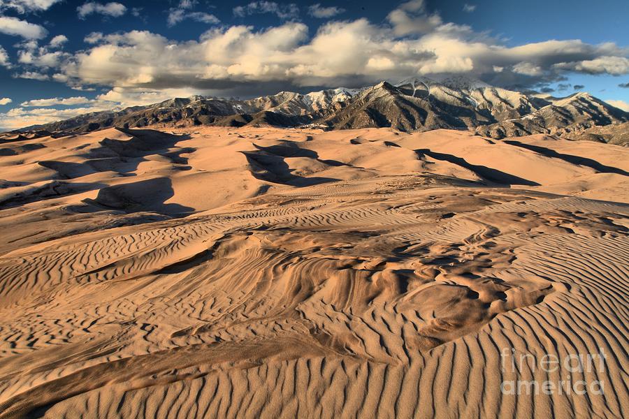 Great Sand Dunes National Park Photograph - Ripples Dunes And Snowcaps by Adam Jewell