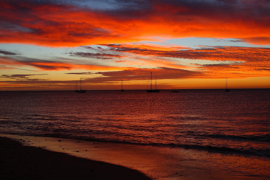 Sunrise with Sailboats Photograph by Robert McKinstry