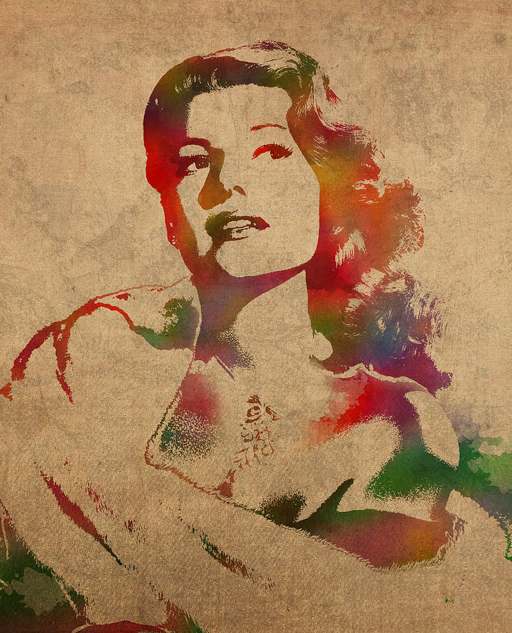 Rita Hayworth Mixed Media - Rita Hayworth Hollywood Golden Era Actress Watercolor Portrait on Won Canvas by Design Turnpike