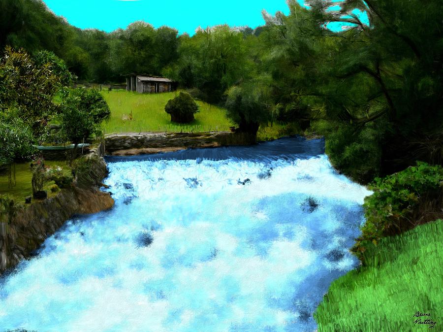 River and Waterfall in France Painting by Bruce Nutting