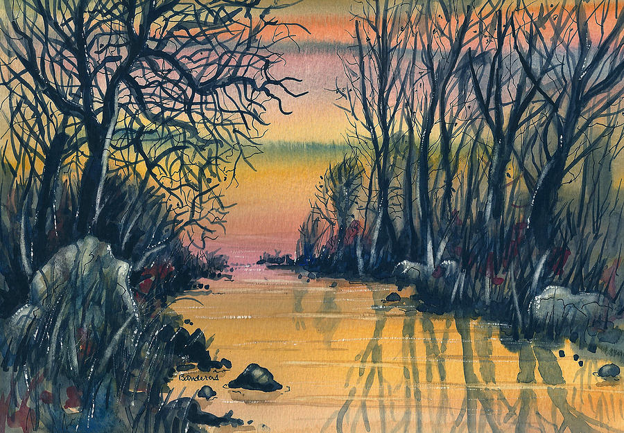 River At Sunset Painting by Terry Banderas