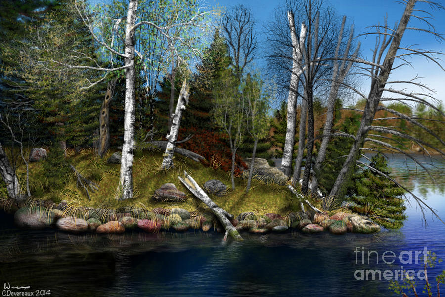 Landscape Digital Art - River Bank by Chuck Devereaux Art